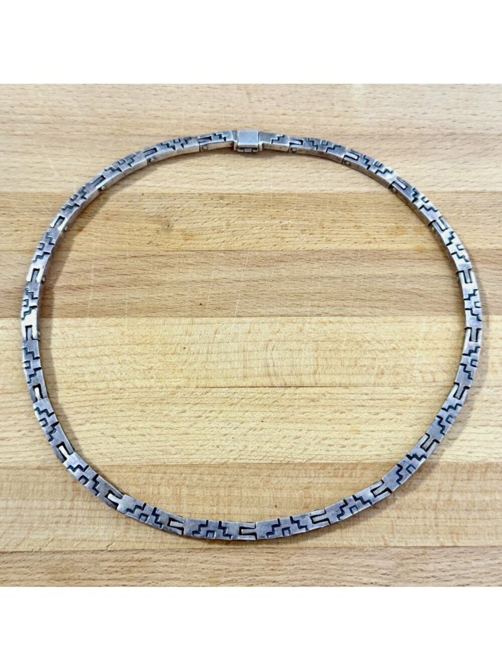 Vintage Aztec Tribal Sterling Silver 925 Link Chain Necklace Mexico 18”
